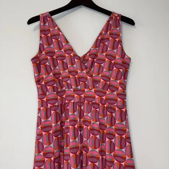 Garnet Hill Modern Geo Surplice Maxi Dress Women's Size 8P Red Pink Beach Summer - Picture 3 of 14